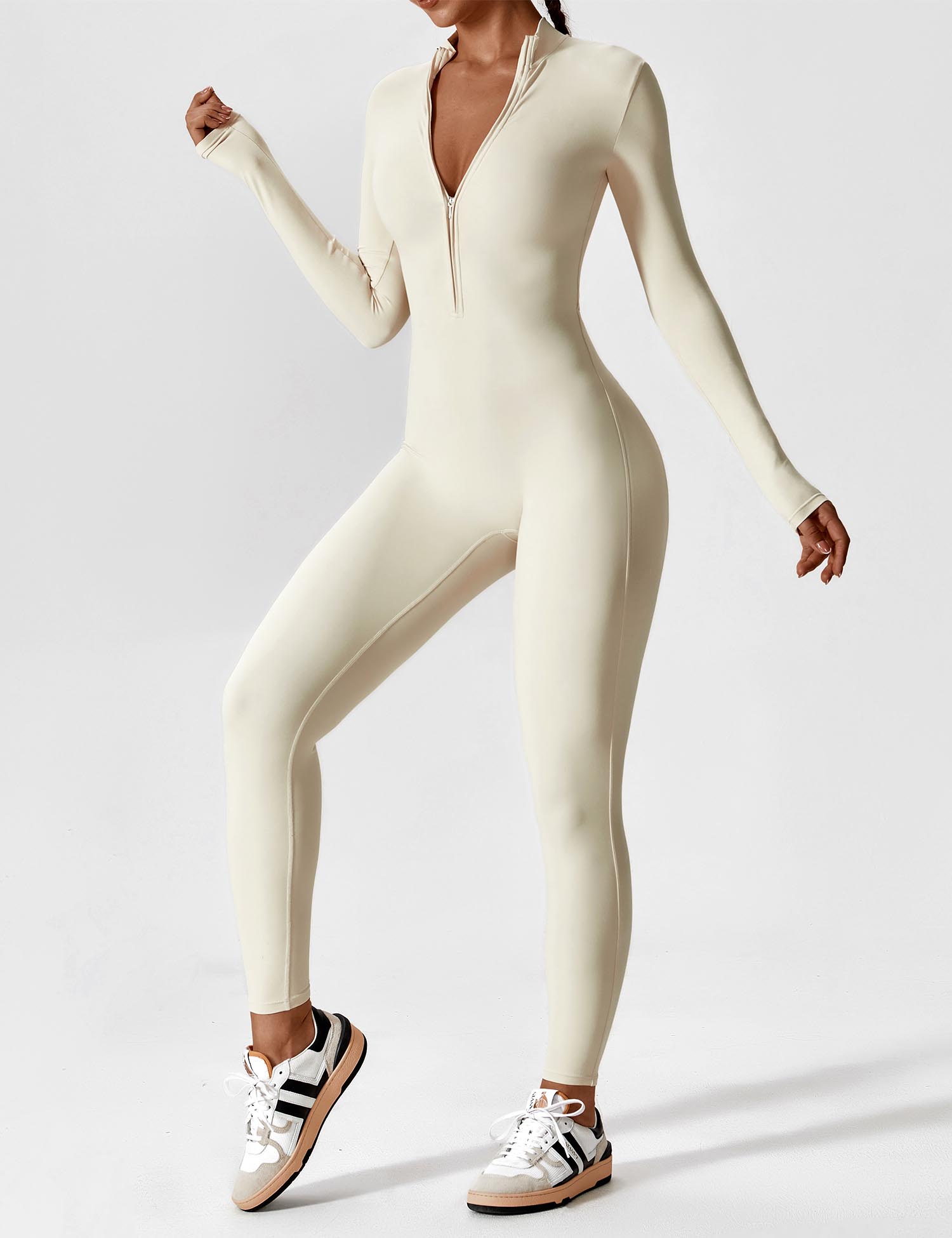 Yeoreo Langarm/Kurzarm Reißverschluss Jumpsuit/Overall Langarm Beige