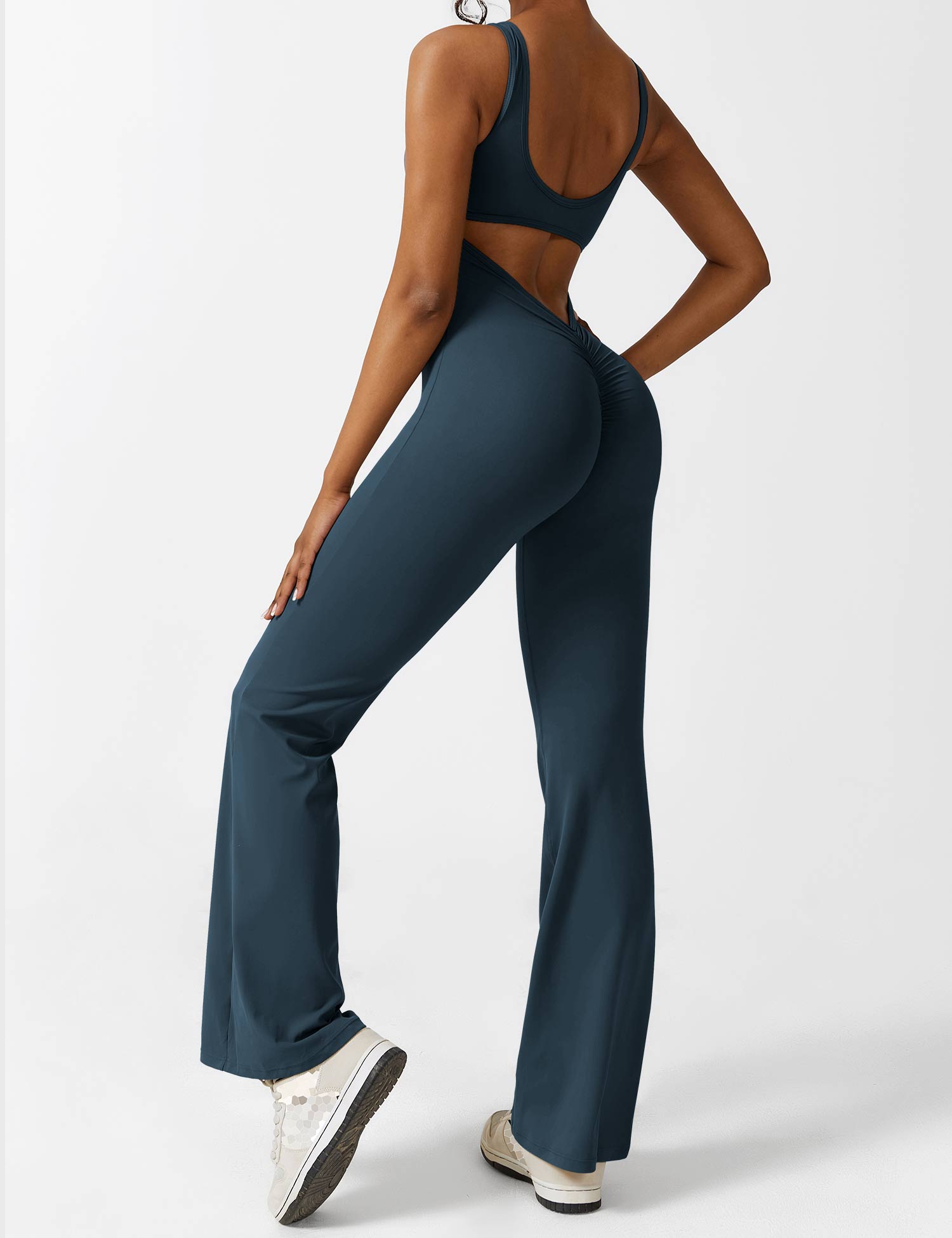 Yeoreo V-Rücken Ausgestellter Jumpsuit/Overall Blau Grün