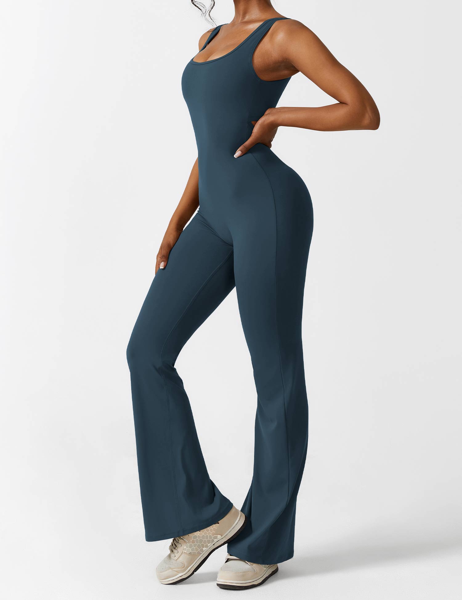 Yeoreo V-Rücken Ausgestellter Jumpsuit/Overall Blau Grün