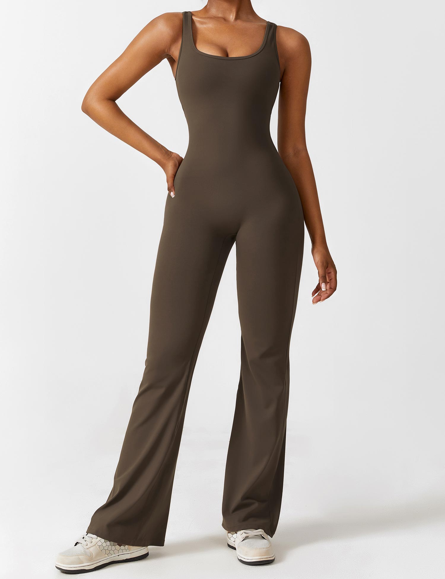 Yeoreo V-Rücken Ausgestellter Jumpsuit/Overall Dunkelblau