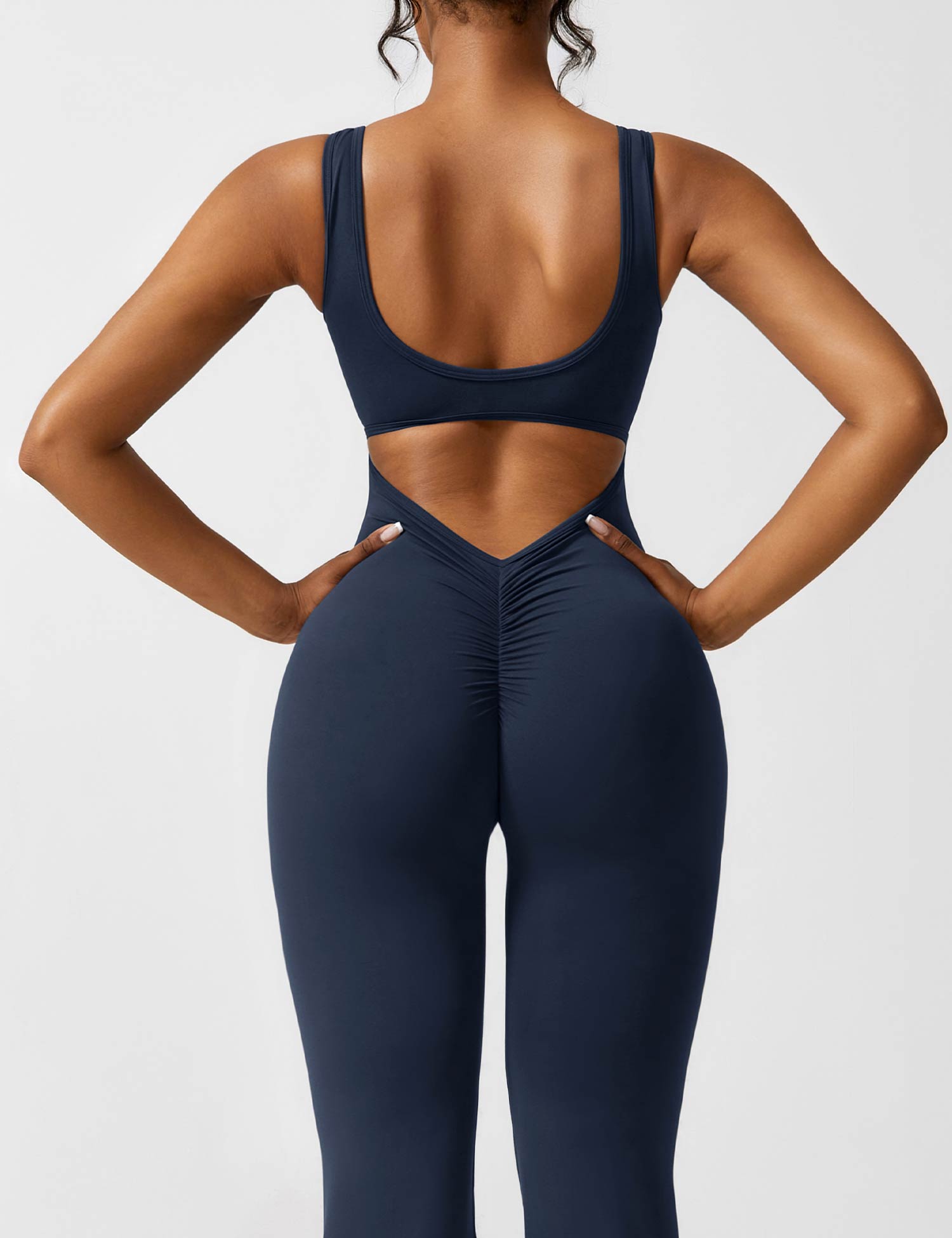 Yeoreo V-Rücken Ausgestellter Jumpsuit/Overall Dunkelblau