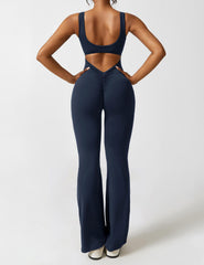 Yeoreo V-Rücken Ausgestellter Jumpsuit/Overall Dunkelblau