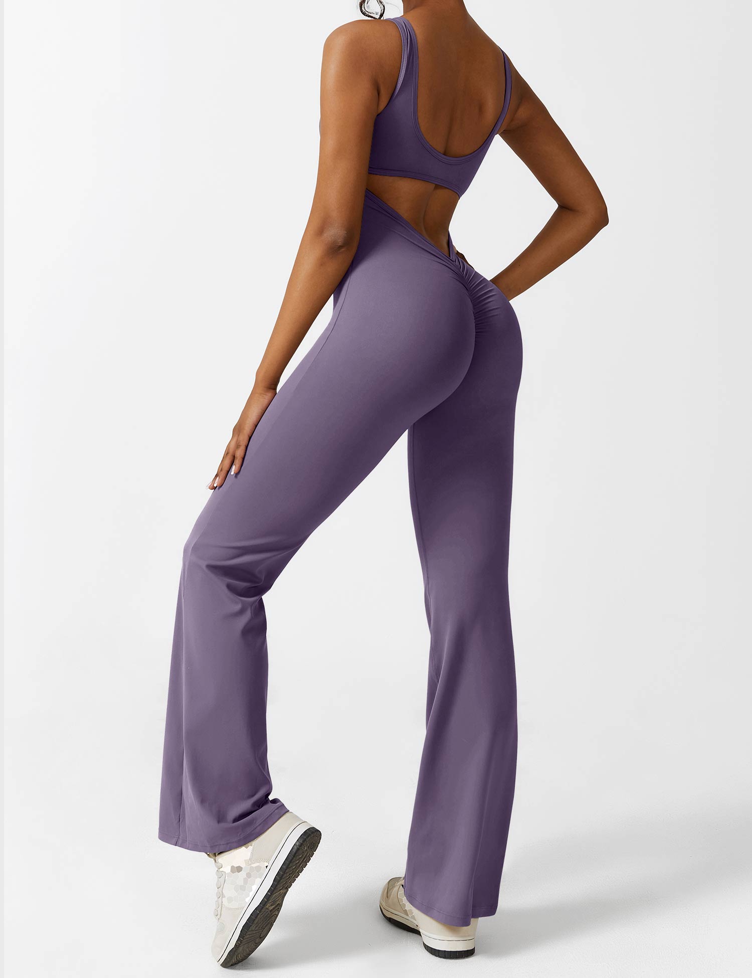 Yeoreo V-Rücken Ausgestellter Jumpsuit/Overall Dunkel Violett