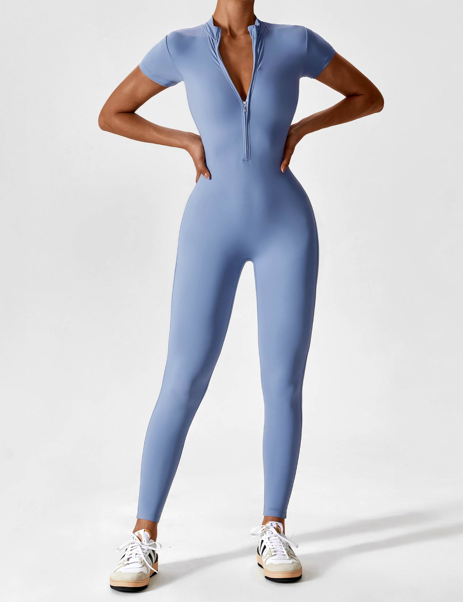 Yeoreo Langarm/Kurzarm Reißverschluss Jumpsuit/Overall Kurzarm Grau Blau