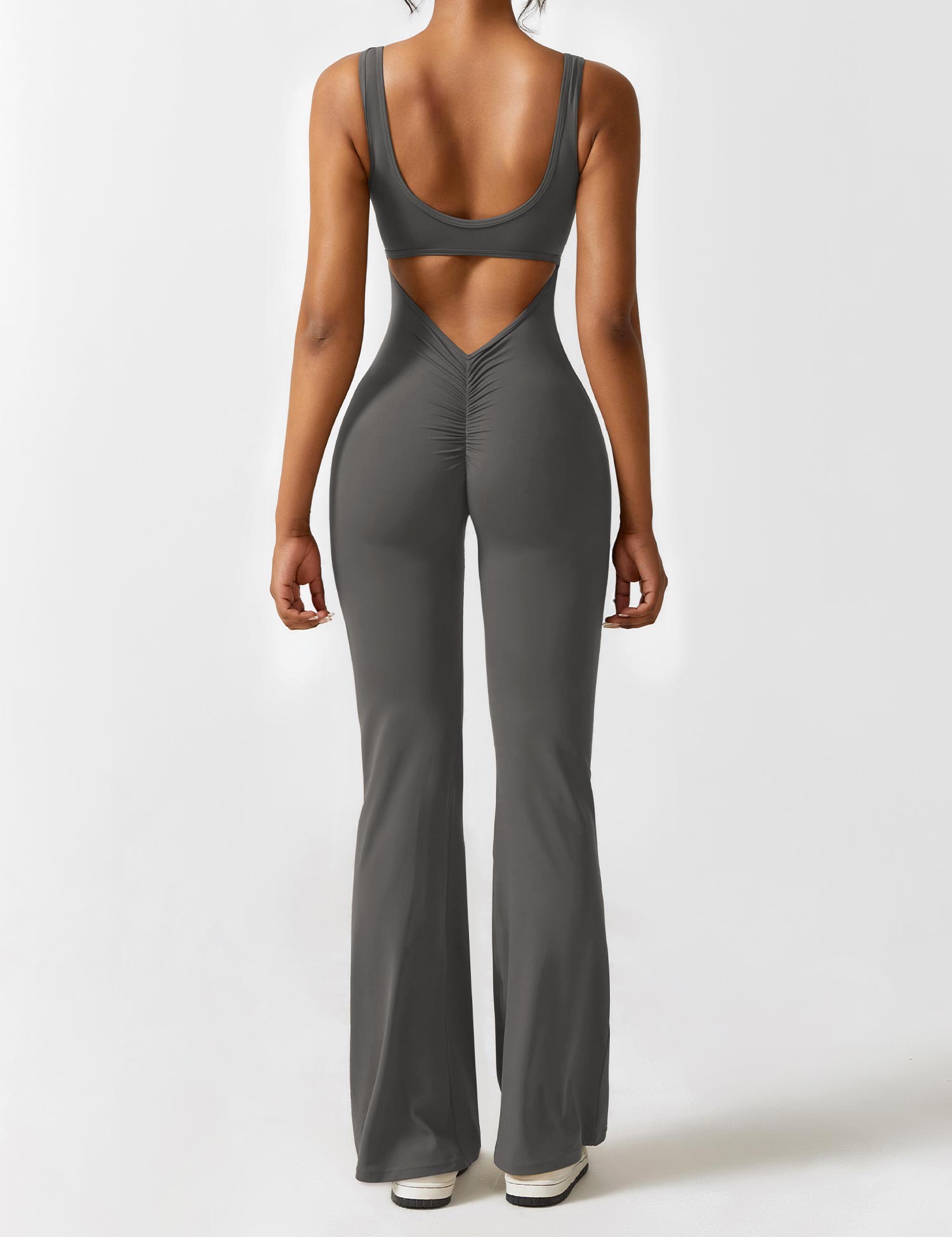 Yeoreo V-Rücken Ausgestellter Jumpsuit/Overall Grau