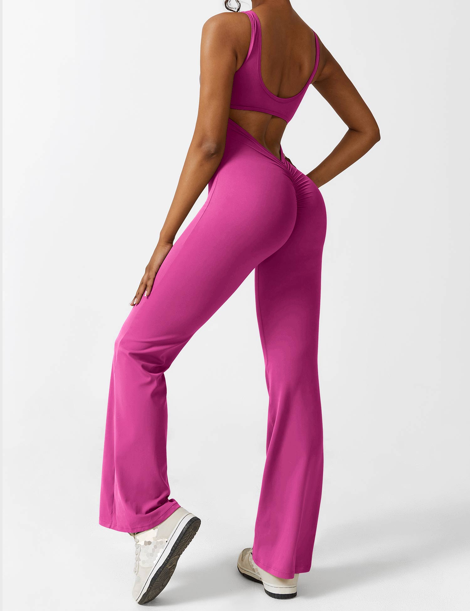 Yeoreo V-Rücken Ausgestellter Jumpsuit/Overall Rosa