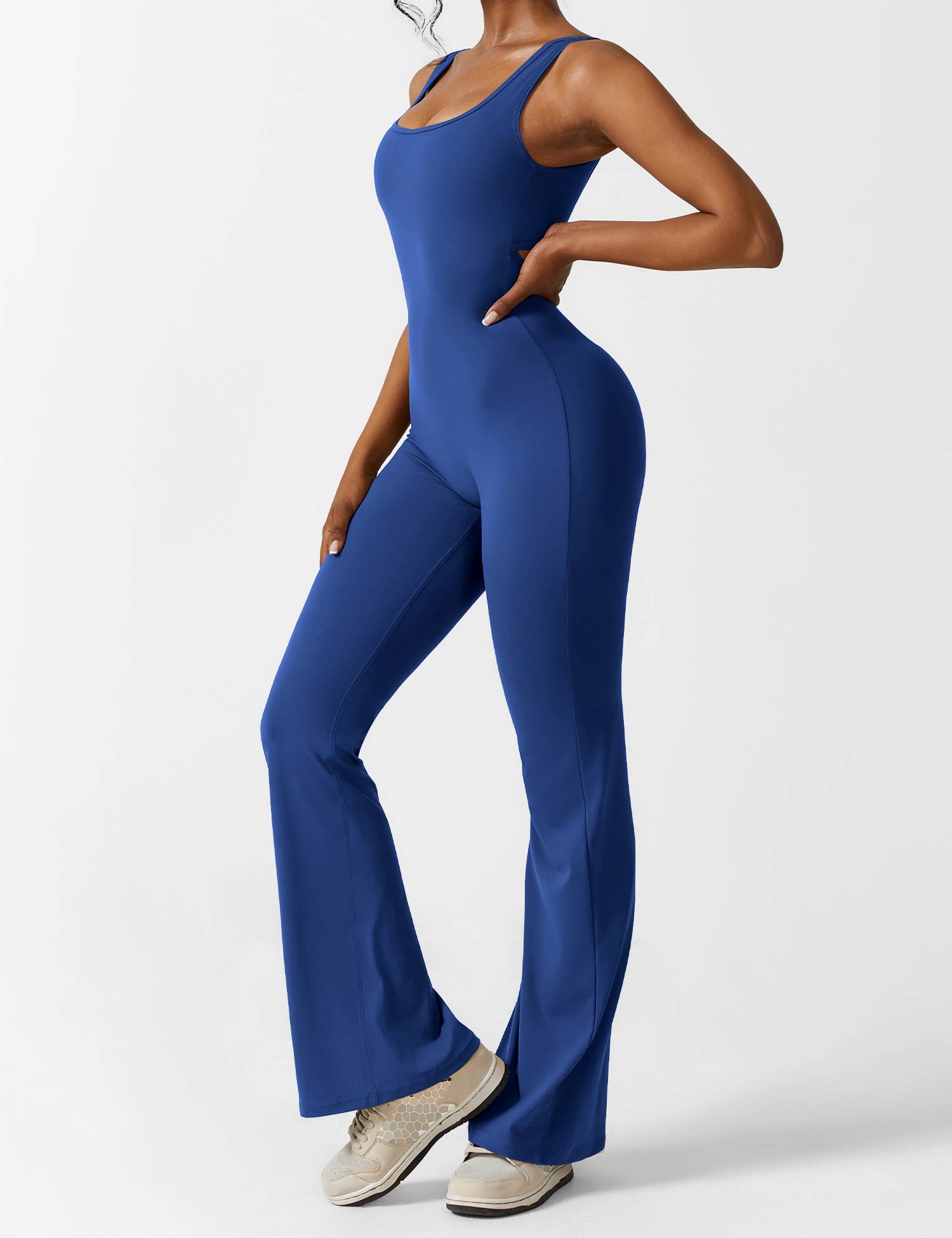 Yeoreo V-Rücken Ausgestellter Jumpsuit/Overall Königsblau