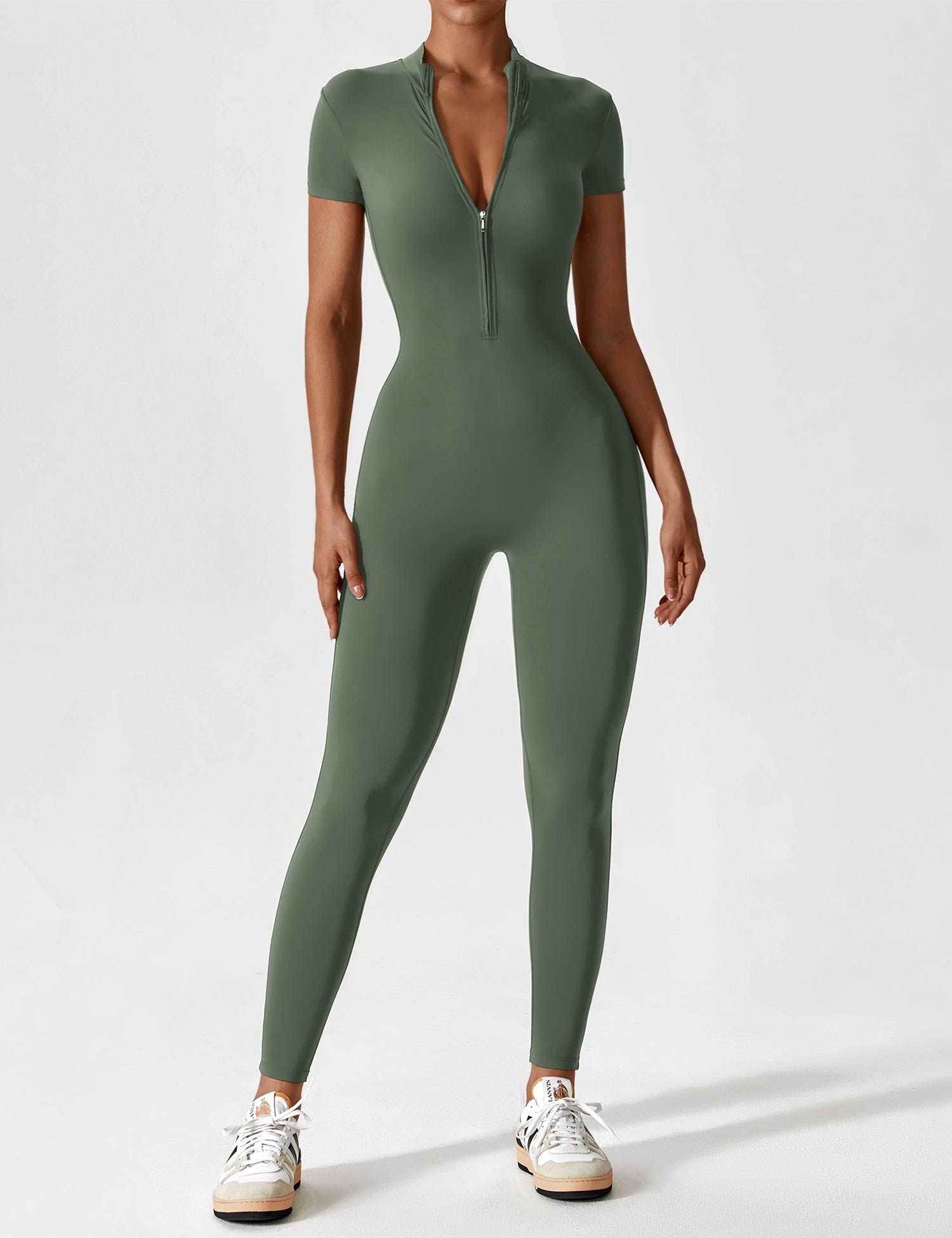 Yeoreo Langarm/Kurzarm Reißverschluss Jumpsuit/Overall Kurzarm Türkis Grün