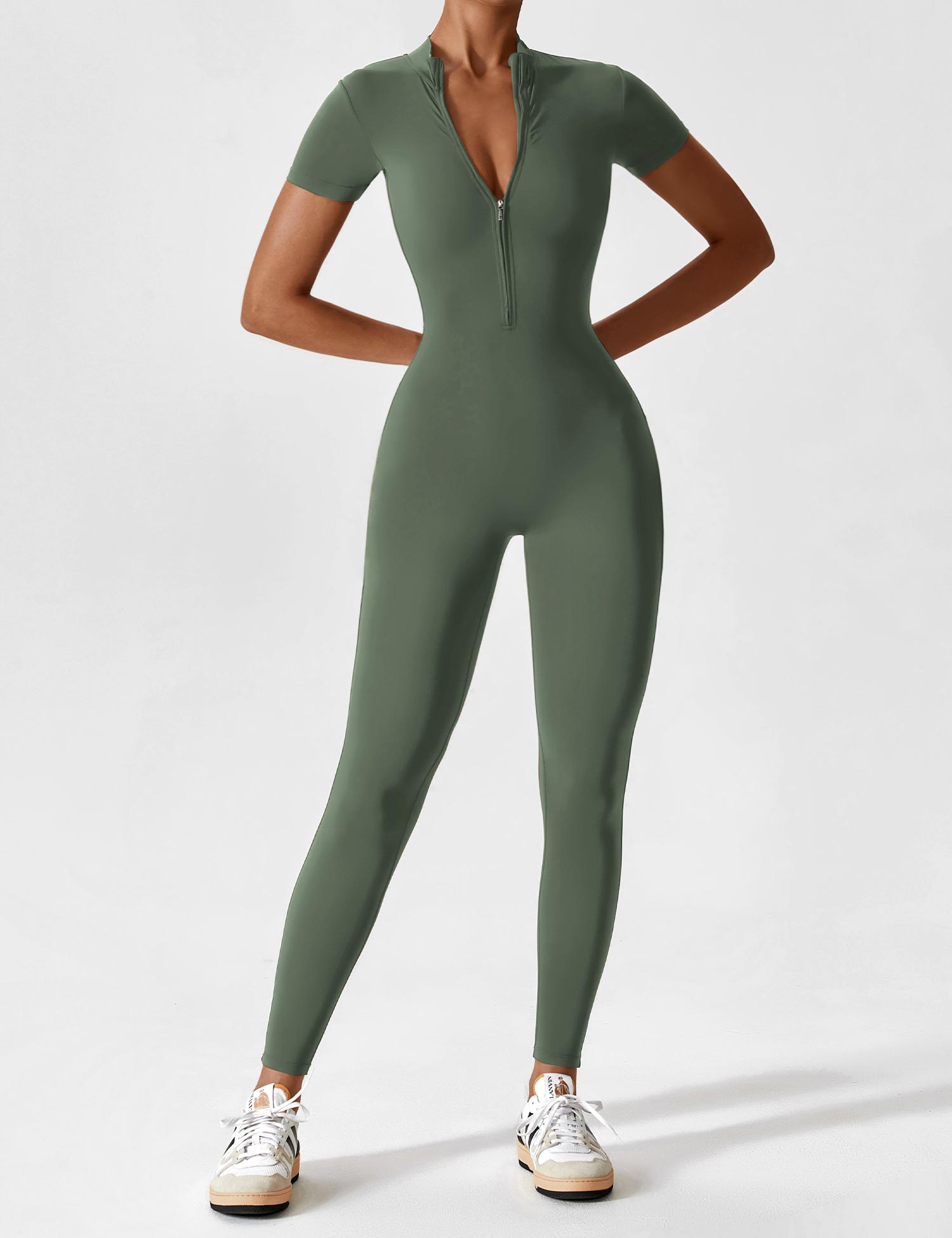 Yeoreo Langarm/Kurzarm Reißverschluss Jumpsuit/Overall Kurzarm Türkis Grün