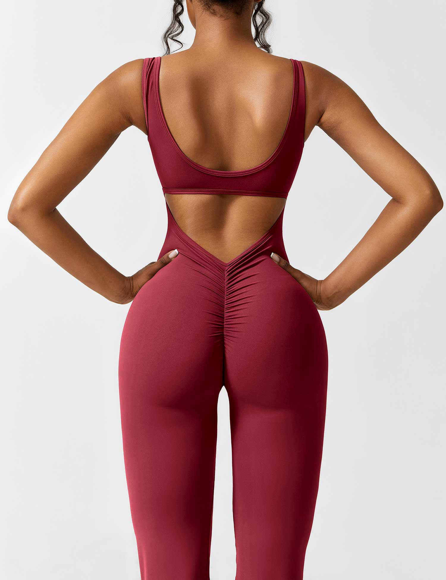 Yeoreo V-Rücken Ausgestellter Jumpsuit/Overall Weinrot