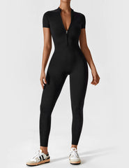 Yeoreo Langarm/Kurzarm Reißverschluss Jumpsuit/Overall Kurzarm Schwarz