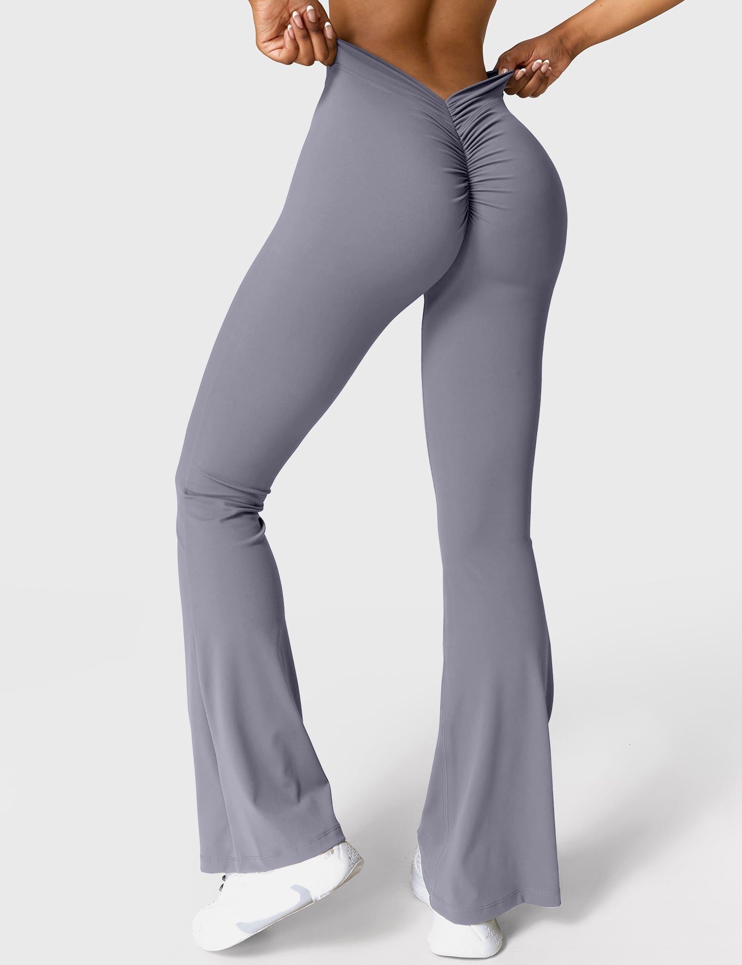 Yeoreo Daze V-Rücken Schlaghosen Flared Leggings Blau Grau