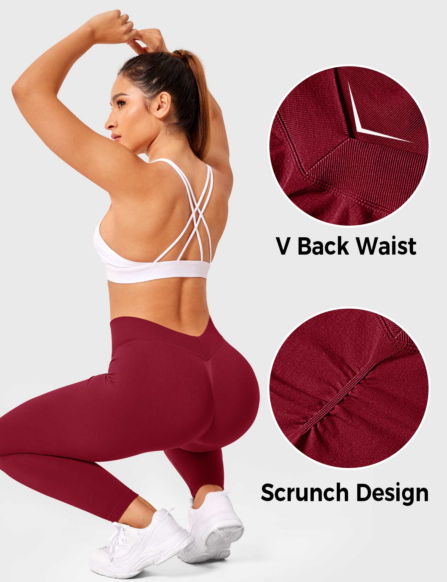 Yeoreo V-Rücken Alexi Leggings Weinrot