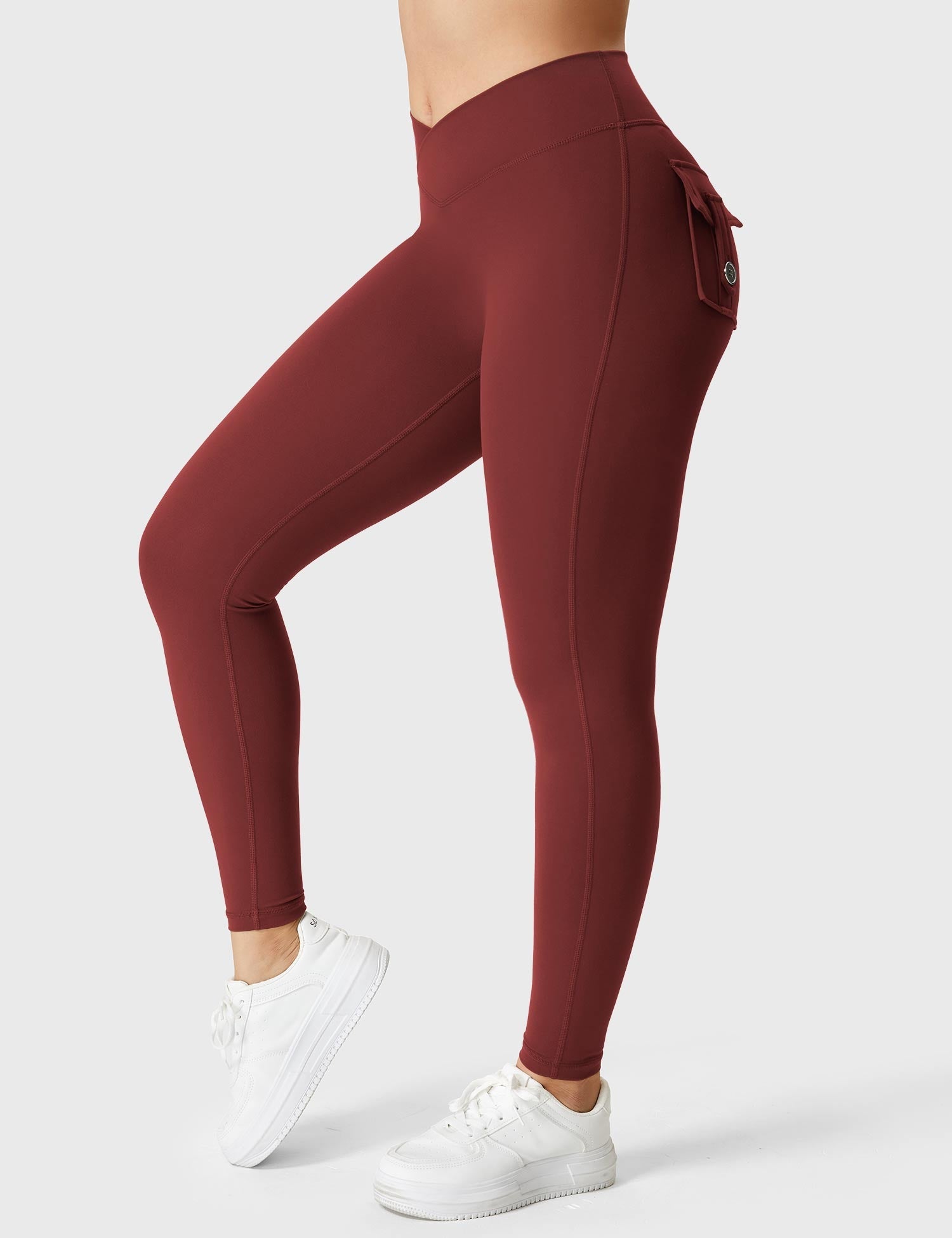 Yeoreo V-Gürtel Charm Leggings Burgunderrot